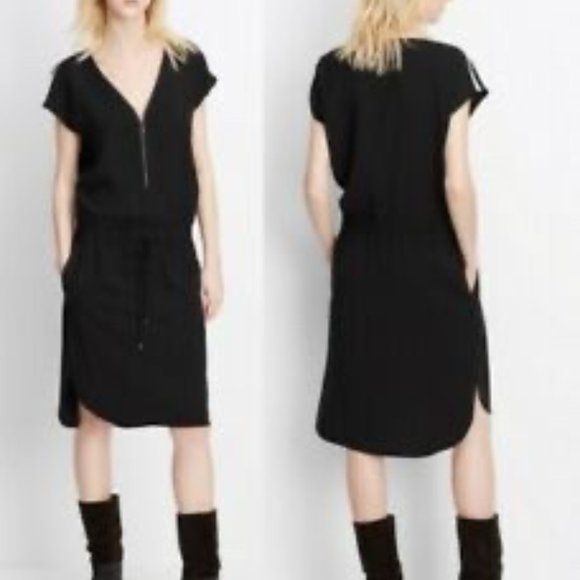 VINCE Contrast Trim Zip Neck Drawstring Dress - Picture 9 of 9